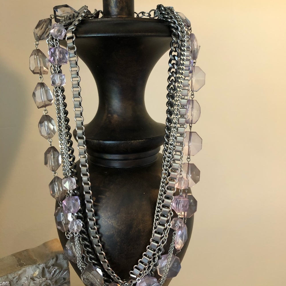 set of glass, silver,  lt purple necklace/earrings